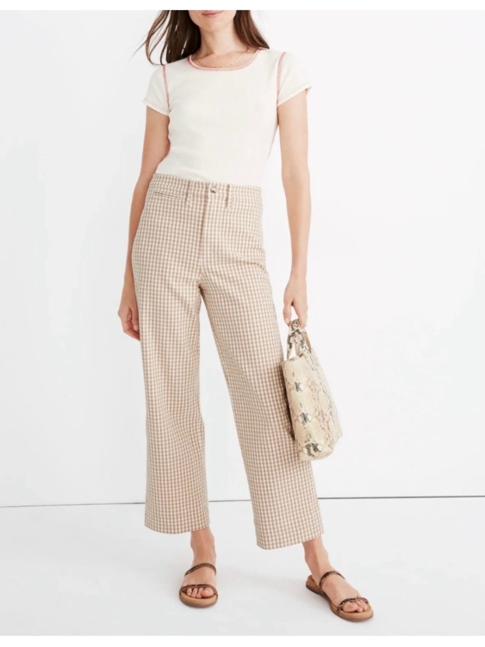 Madewell Emmett Gingham Pants Cropped Wide Leg Size 26